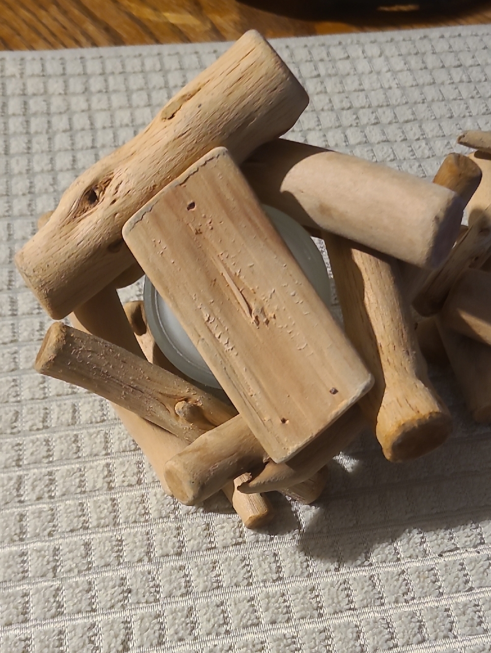 Driftwood Tealight Candle Holders - Natural Wood & Frosted Glass (Set of 2) - Picture 4 of 4